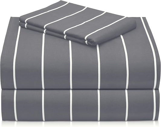 LuxClub 3 PC Twin Sheet Set, Deep Pockets Wrinkle Free Cooling Bed Sheets Hotel Bedding for Women, Men, Kids & Teens, Includes 1 Fitted Sheet, 1 Flat Sheet and 1 Pillowcase-Striped - Light Grey