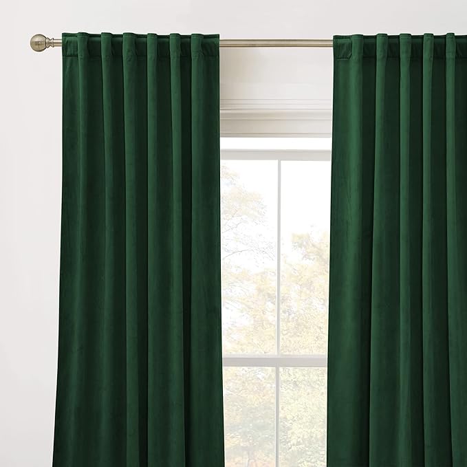 RYB HOME Velvet Room Divider Curtains for Space Separation, Noise Reduce Barrier for Nursery, Large Window Curtains for Sliding Glass Door, Hunter Green, W 62 x L 84, 2 Panels Set