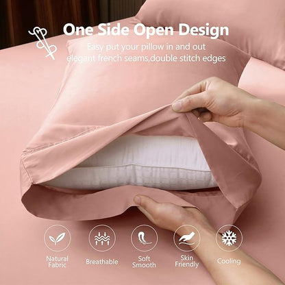King Sheets, Rayon Derived from Bamboo, Cooling Bed Sheets Set,Deep Pocket Up to 16", 4 Pieces Silky Soft, Breathable Bedding Sheets & Pillowcases(Pink,King)