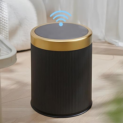 URALFA 3.7 Gallon Motion Sensor Bathroom Trash Can with Lid，Automatic Waterproof Touchless Garbage Can, Smart Plastic Trash Bins Suitable for Toilet, Office, Bedroom, Kitchen (Dark Grey)