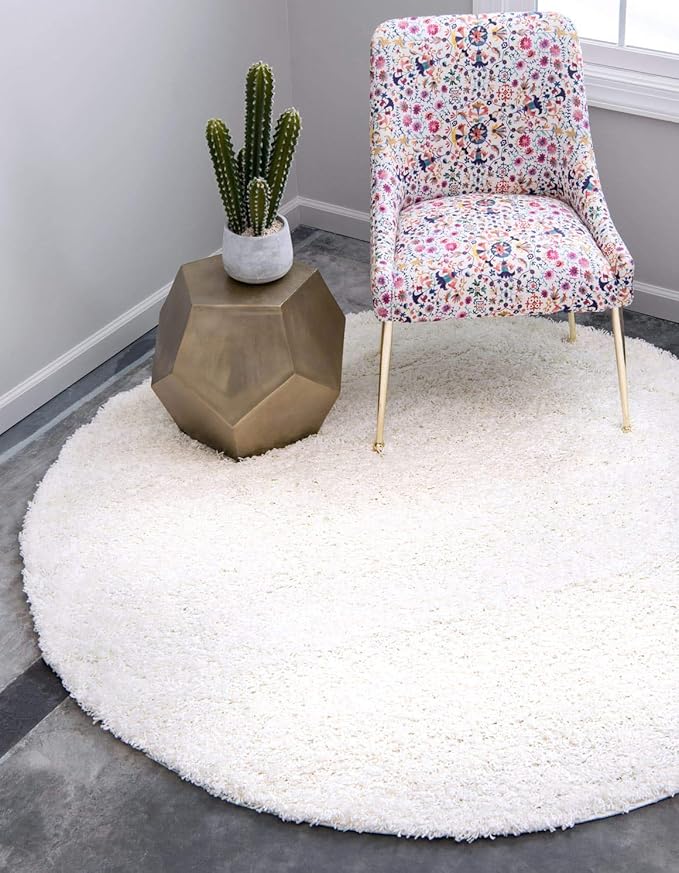 Unique Loom Solid Shag Collection Area Rug (8' Round, Snow White)