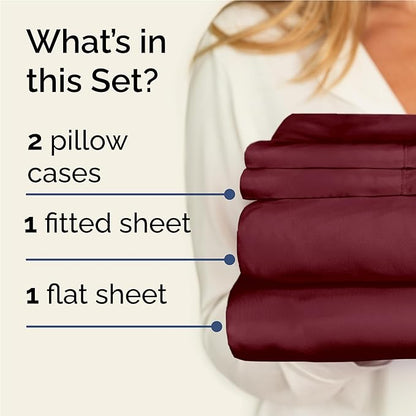 Twin XL 4 Piece Sheet Set - Cooling, Comfy & Breathable - Hotel Luxury Bedding, Includes Fitted Sheet for Women, Men, Kids & Teens - 1 Flat, 1 Fitted Sheet, 2 Pillowcases with Deep Pockets - Burgundy