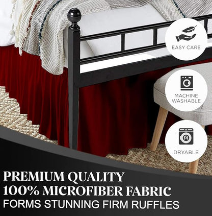 Ruffled Bed Skirt with Split Corners, Burgundy, King 14 Inch Drop Bedskirt, Hotel Quality Brushed Microfiber Wrinkle Free Dust Ruffle Bed Skirt King Size