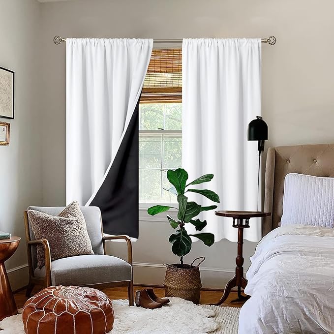 BGment White Blackout Curtains for Bedroom 63 Inch Length 2 Panels Set, Full Room Darkening Thermal Insulated Soundproof Window Curtain Drapes with Rod Pocket, Each Panel 38 Inch Wide, Pure White