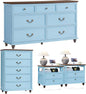 24" Wide Farmhouse Nightstand with Charging Station Set of 2, 54" 7 Drawers Dresser, 45" Tall Rustic Chests of 5 Drawers, Farmhouse Furniture Series for Bedroom,LightBlue