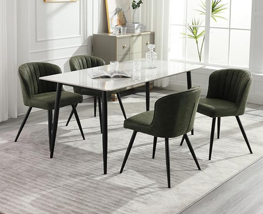 EALSON Modern Dining Chairs Set of 4 Leather Upholstered Accent Dining Room Chairs with Metal Legs Comfortable Armless Kitchen Chairs for Living Room/Dining Room,Green