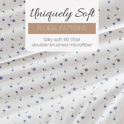 Linen Market Double-Brushed Patterned Microfiber Queen Sheet Set 4 Piece – Oeko-TEX Certified Ultra Soft & Wrinkle-Free - 16" Deep Pocket Sheets - Easy Care Queen Size - Soft Floral Light Blue