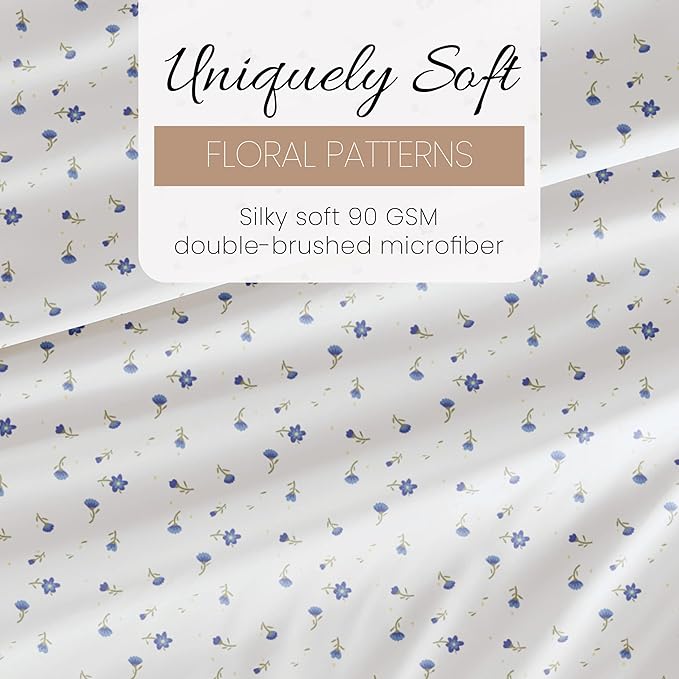 Linen Market Double-Brushed Patterned Microfiber Twin Sheet Set 3 Piece – Oeko-TEX Certified Ultra Soft & Wrinkle-Free - 16" Deep Pocket Sheets - Easy Care Twin Size - Soft Floral Light Blue
