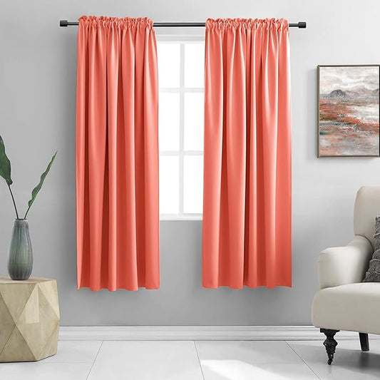 DONREN Room Darkening Rod Pocket Curtain Panels - Thermal Insulated Curtains for Living Room (Coral,42 W x 72 L Inch,2 Panels)