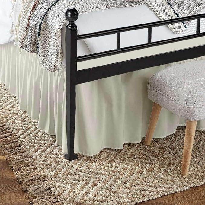 Ivory Solid Ruffled Bed Skirt Queen-10 Inch Drop Split Corner, Microfiber Bedskirt with Platform Three Sided Coverage