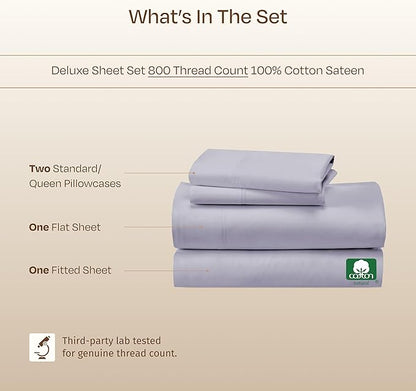 California Design Den Luxury 800 Thread Count Sheets Queen - 100% Cotton Sateen for Queen Size Bed, Bedding Set with Deep Pockets - Lavender