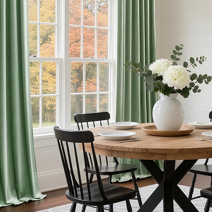 Sage Green Velvet Curtains 108 Inches Long for Bedroom, Luxury Room Darkening Thermal Insulated Blackout Curtains Luxury Window Drapes for Living Room, Back Tab Rod Pocket, W52 x L108, 2 Panels