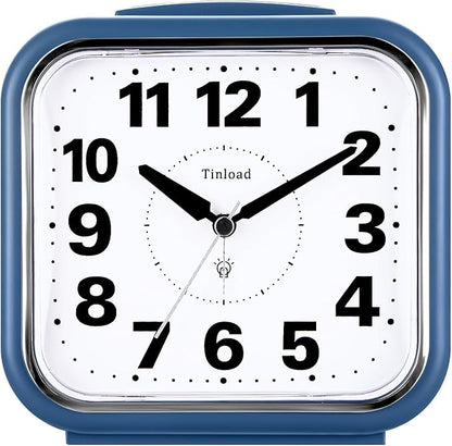 5.5" Large No Ticking Analog Alarm Clock,Silent Readable for Seniors,Easy to Set,Gradual Rise Alarm,Big Numbers,Gentle Wake,Snooze, Lighted on Demand,Battery Operated,Blue