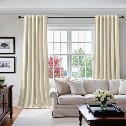 Ivory Velvet Curtains 96 Inches for Bedroom, Thermal Insulated Super Soft Room Darkening Sound Reducing Velvet Curtain Privacy Drapes for Living Room, Back Tab Rod Pocket, W52 x L96, 2 Panels