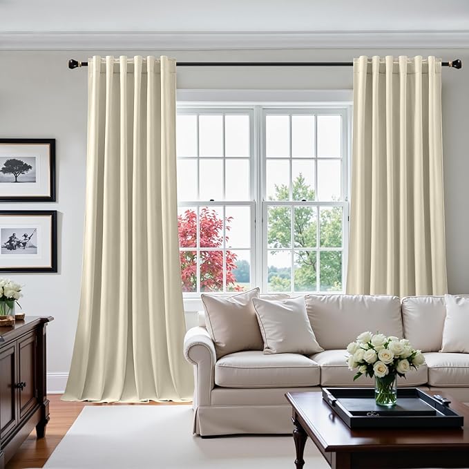 Velvet Curtains 84 Inches for Bedroom Thermal Insulated Room Darkening Heavy Velvet Curtain Sound Reducing Luxury Window Drapes for Living Room, Back Tab Rod Pocket, Ivory, W52 x L84, 2 Panels