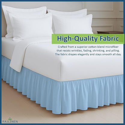 Rajlinen Ruffled Bed Skirt Twin, 10 Inch Drop Dust Ruffle with Split Corners, 100% Microfiber Bedskirt with Platform, Three-Sided Coverage Ruffled Gathering Design, Light Blue