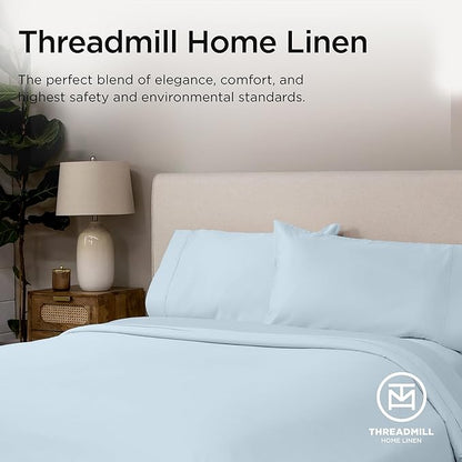 Threadmill California King Sheets, Certified American Supima Cotton Sheets, 1200 Thread Count Hotel Quality Sheet, 4 Piece Luxury Bed Sheets Set with Elasticized Extra Deep Pocket, Light Blue
