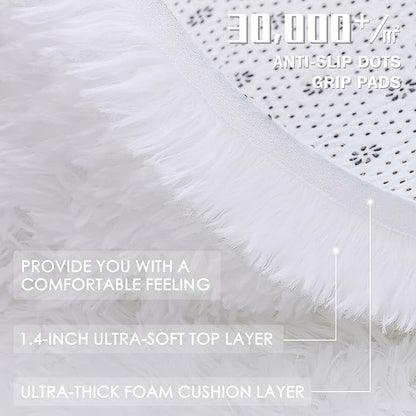 OLANLY White Round Rugs for Bedroom - Machine Washable, 5 ft Circle Area Rugs for Living Room, Soft and Fluffy Shaggy Carpet for Teen Girls and Boys, Nursery Rooms, Dorms, Home Decor Aesthetic