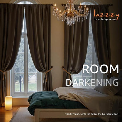 Lazzzy Velvet Blackout Curtains Thermal Insulated Room Window Drapes Super Soft Luxury Curtains for Living Room Bedroom Rod Pocket 2 Panels, Truffle, 52" W x 120" L