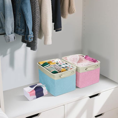 BALEINE 2 Pack Fabric Storage Bins for Shelves, Linen Storage Baskets for Organizing, Decorative Closet Bins for Clothes, Home (Skyblue, 12"x8"x8")