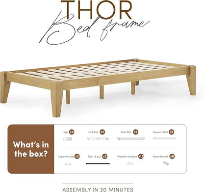 Thor Premium Solid Wood Bed Frame Twin XL, Platform Bed, Japanese Joinery Bed Frame, Wood Slat Support, No Box Spring Needed, Easy Assembly, Minimalist & Modern Style (Light Oak)