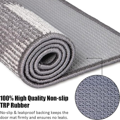 Indoor Doormat 24"x 36", Absorbent Front Back Door Mat, Rubber Backing Non Slip Floor Mats Inside Mud Dirt Trapper Outside Entrance Front Door Rug Carpet, Machine Washable Low Profile - Grey Geome