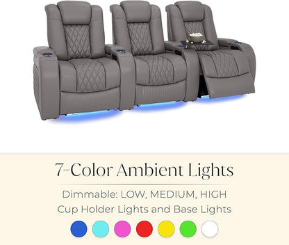 Seatcraft Diamante Zero-Gravity CoolZero Italian Leather Home Theater Seating, Power Headrest, Power Recline, Row of 2, Gray