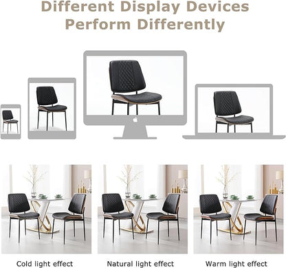 BV Dining Chairs Set of 6, PU Leather Armless Kitchen Chair in Modern Walnut Style, Mid Century Bentwood Side Chair with Metal Legs, Retro Accent Guest Chair for Kitchen Dining Room(Black)