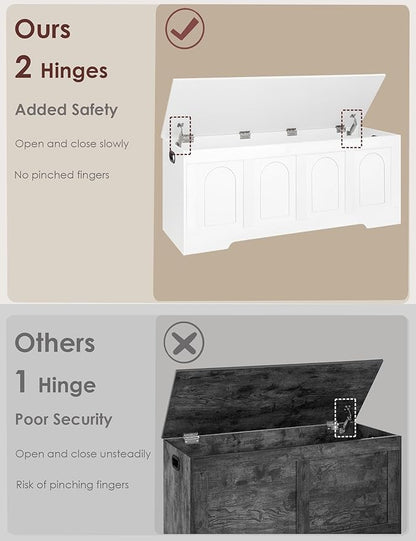DINZI LVJ Storage Chest, 50” Extra Large Storage Bench with 2 Safety Hinges, Wooden Toy Box with Flip-Top, Large Trunk for Living Room, Playroom, Easy Assembly, White