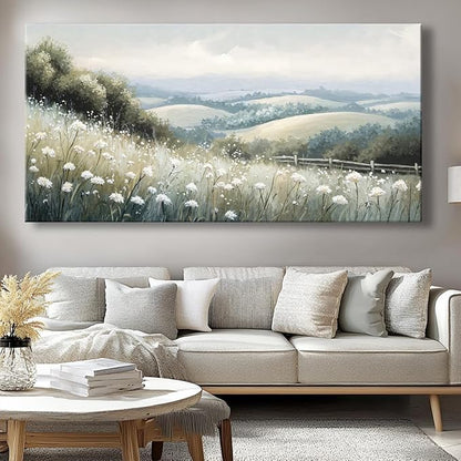 Sea of Flowers Canvas Wall Art - Modern landscape Paintings for Living Room, Bedroom Wall Decor, Framed Wall Art for Home or Office Decoration, Large Art 60x120cm(24x48in)