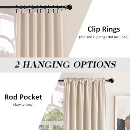 DONREN 108 Inches Long Curtains - 2 Panel Rod Pocket Drapes Blackout Thermal Insulated Curtains for Living Room Bedroom (Taupe,52 W by 108 inch Length)