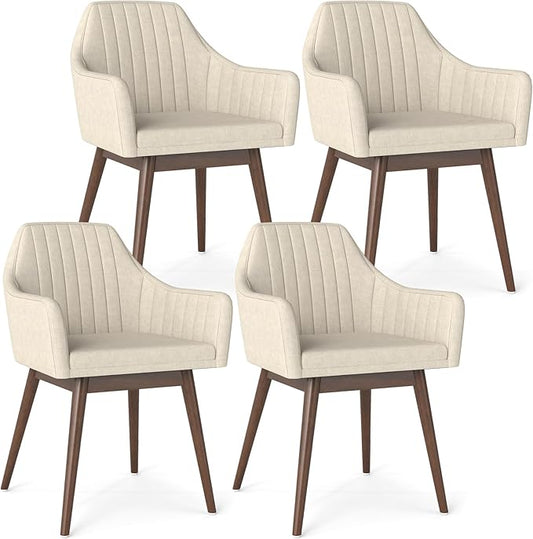 Giantex Upholstered Dining Chairs Set of 2, Mid Century Kitchen Chairs with Solid Wood Legs, Wrap-Around Backrest, Modern Accent Armchair for Living Room, Dining Room, Bedroom, Beige
