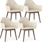 Giantex Upholstered Dining Chairs Set of 2, Mid Century Kitchen Chairs with Solid Wood Legs, Wrap-Around Backrest, Modern Accent Armchair for Living Room, Dining Room, Bedroom, Beige