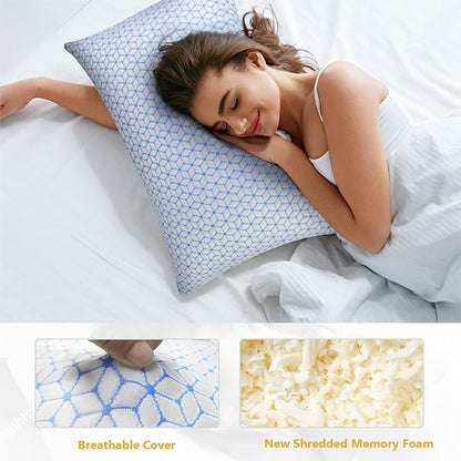 Bed Pillow King Size 1 Pack, Shredded Memory Foam Pillow Adjustable, Cooling Pillow Soft and Supportive for Side Back Stomach Sleepers