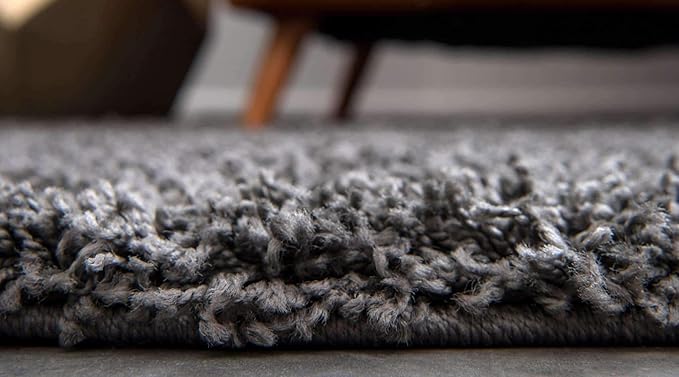Unique Loom Solid Shag Collection Area Rug (10' 2" Round, Graphite Gray)