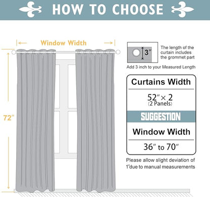 ChrisDowa Blackout Curtains 72 inches Long for Bedroom - 2 Panels Set Grommet Thermal Insulated Room Darkening Curtains for Living Room (Aqua, 52 x 72 Inch)