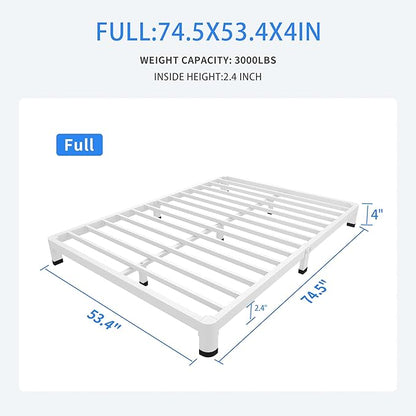 MAF 4 Inch Full Size Metal Platform Bed Frame White with Round Corner Legs, Mattress Slide Stopper, 3000 LBS Heavy Duty Steel Slats Support, Noise Free, No Box Spring Needed, Easy Assembly