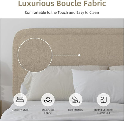BarnFurin Full Size Bed Frame,Cloud Boucle Upholstered Platform Bed Frame with Headboard, Modern Style, Soft Rounded Corners, No Box Spring Required, Easy Assembly, Beige