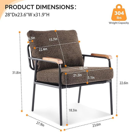 VINGLI Mid-Century Modern Accent Armchiars Set of 2 for Small Space, Small Comfy Upholstered Leisure Reading Chairs with Wood Armrests for Bedroom, Living Room, Waiting Room, Linen Expresso