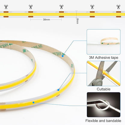 65.6ft COB LED Strip Light Natural White, High Bright LED Strips with 320LEDs,RF Remote and UL Power Supply,4000K Dimmable LED Lights for Bedroom,Kitchen,DIY Home Decoration, 2 Rolls of 32.8ft