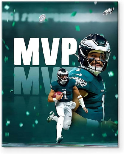 B.B.F MAKE 2025 Super Canvas Bowl Wall Art Champions MVP Hurts Canvas Wall Decor Eagles Poster Print Philadelphia Sports Star Picture Gift Modern Bedroom Living Room Home Decoration, Framed 24x30inch