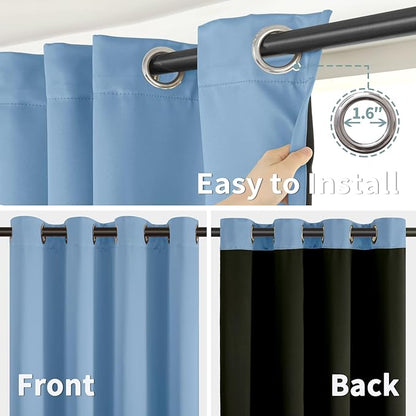 BGment Thermal Insulated 100% Blackout Curtains for Bedroom with Black Liner, Double Layer Full Room Darkening Noise Reducing Grommet Curtain (52 x 63 Inch, Denim Blue, 2 Panels)