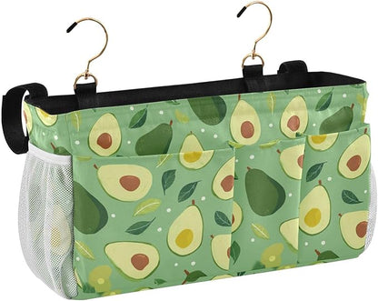 Bedside Caddy Hanging Bunk Bed Caddy Bed Organizer Hanging Pocket with 2 Hooks Bedside Storage Organizer Pocket Bag Holder Green Avocado and Leaf
