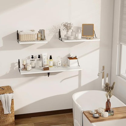 Dreamland Deep Floating Shelves, 31" W x 12" D Wall Shelves Set of 2, Wide Display Shelf Wall Mounted with Brackets, Bookshelf for Living Room, Bathroom, Bedroom, White