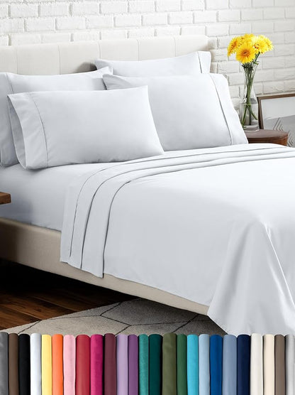Bare Home Hotel Luxury Queen Sheet Set, Extra Soft - 6 Piece Set - Deep Pockets - Easy Fit - Cooling & Breathable - Wrinkle, Fade, Stain Resistant - Includes 4 Pillowcases (Queen, White)