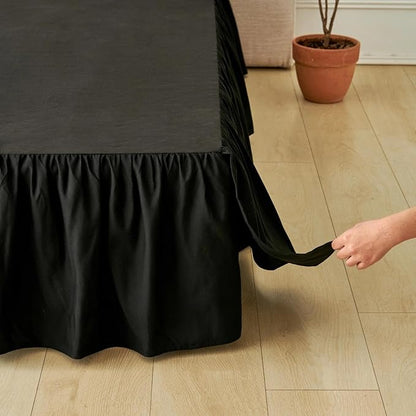 Bed Skirt Full Size Ruffled Bed Skirt with Split Corners, Black Full Bed Skirts 18 Inch Drop with Platform, 18'' Full