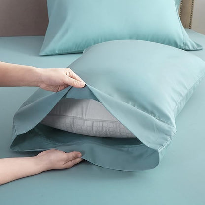 Linen World Lyocell Cooling Bed Sheets Set King Size,100% Organically Grown Viscose Sheets,Deep Pocket Up to 16",4 Pieces Silky Soft,Breathable Bedding Sheets & Pillowcases(Ice Blue,King)
