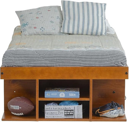 memomad Bali Storage Platform Bed with Drawers (Twin Size, Oak Brown Wood)