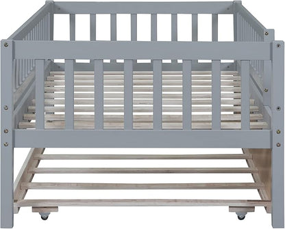 Bellemave Twin Kids Bed Frames with Rails for Kids, Twin daybed with Trundle for Boys/Girls/Adults，Gray