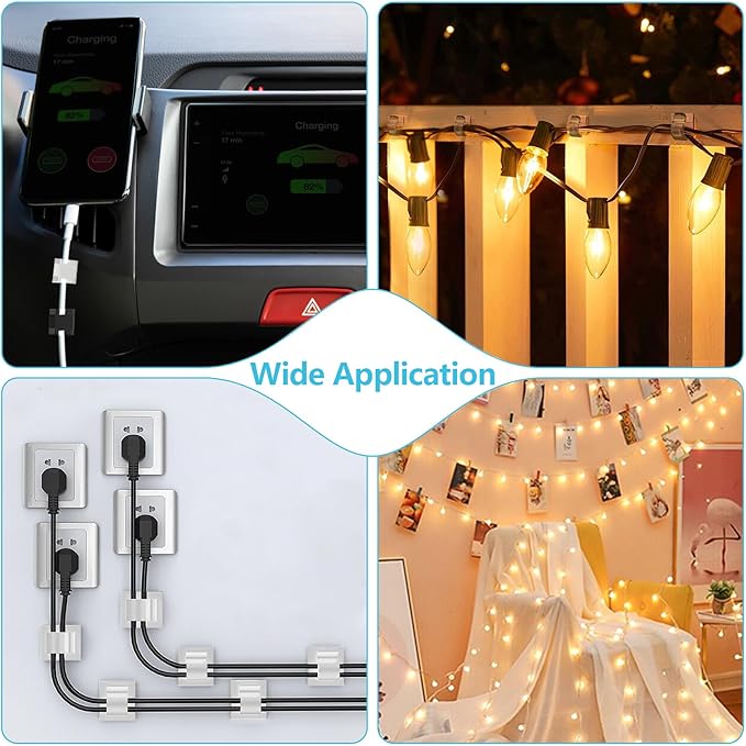 Abnii 100PCS Adhesive Cable Clips, Wire Holder Organizer, Cord Management, Cable Staples, Christmas String Lights, White, Small